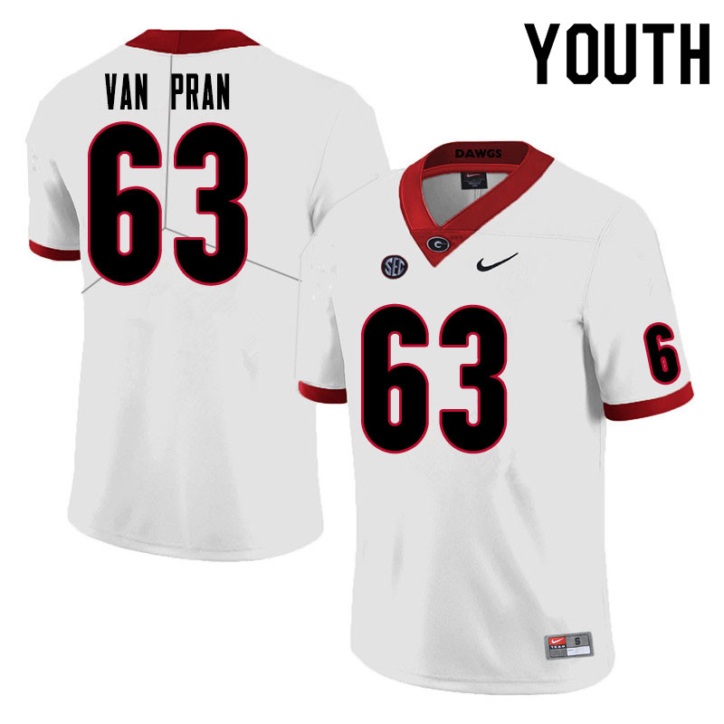 Georgia Bulldogs Youth Sedrick Van Pran #63 White Stitched College UGA Football Jersey 23AY016FM